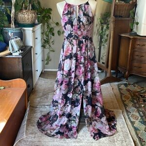 R&M Richards floral violet maxi dress, size 6